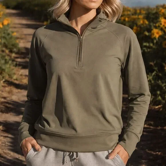 Albion Fit Gotta Run 1/4 Zip Pullover Olive Green Athletic Sweatshirt Sz Medium - Picture 1 of 16